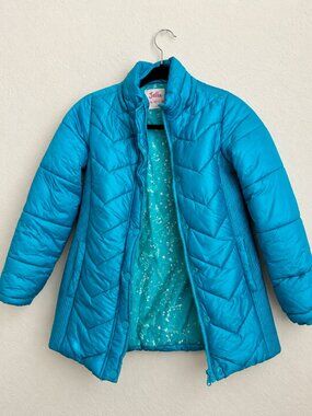 Justice Girls 12/14 Teal Blue Quilted Puffer Jacket.    (BT)